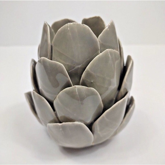 Sanibel Home Other - Glazed Pottery Lotus or Artichoke Heavy Ceramic Tea Light Votive Candle Holder